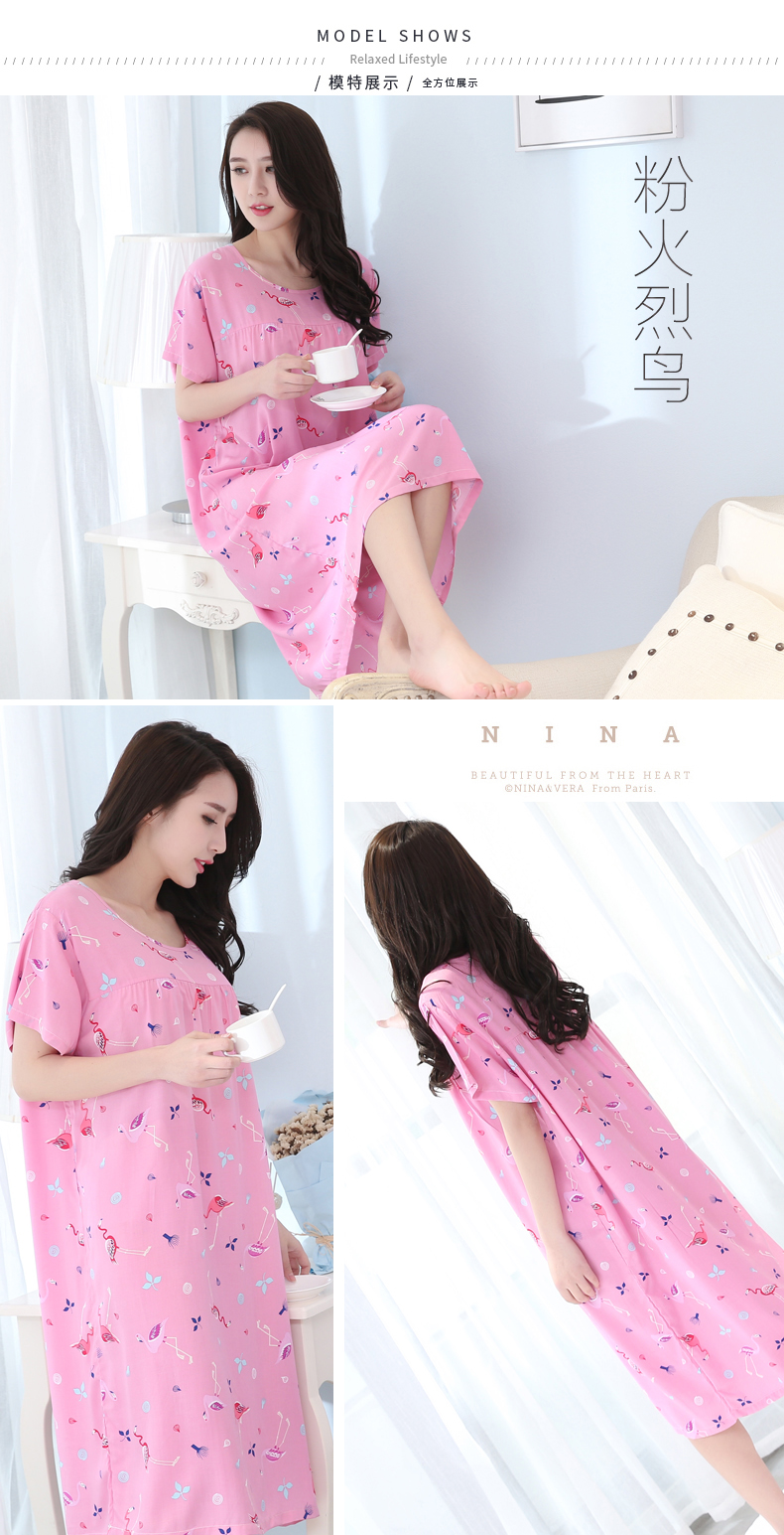 Yi với mùa hè bông lụa thanh niên đồ ngủ phụ nữ nhân tạo bông mẹ nightdress bông và chất béo cộng với kích thước lớn nhà quần áo mỏng
