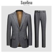 Saretera wool tweed striped suit suit suit men vintage casual dress groom wedding dress suit