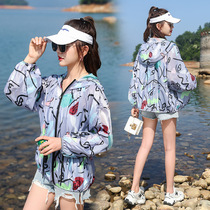 Printed sunscreen Women summer 2021 New UV resistant breathable thin coat short large size sunscreen cardigan
