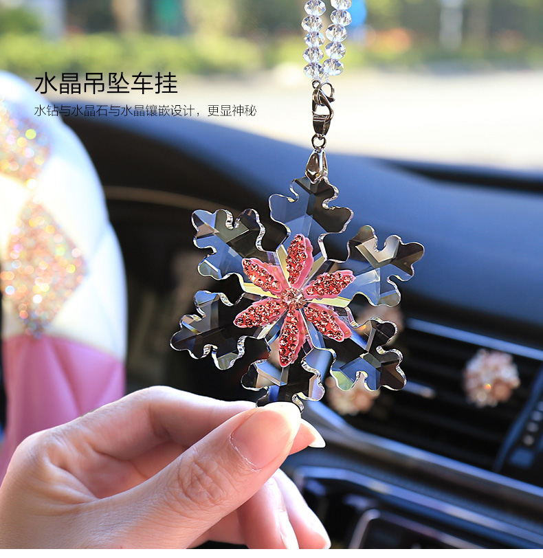 Mặt dây chuyền xe phụ kiện nội thất xe hơi pha lê tình yêu bông tuyết mặt dây chuyền xe nữ phụ kiện trang trí xe hơi