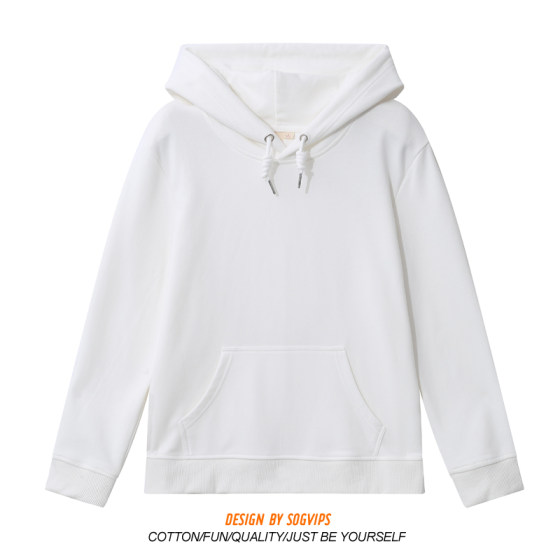 Sweatshirt 2021 new men's and women's pure cotton thin autumn and winter clothing pure white velvet hooded sweatshirt class uniform bottoming hoodie