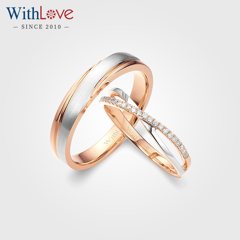 WithLove 18K Color Gold Row-set Diamond Rings for Men and Women Wedding Custom Couple Rings