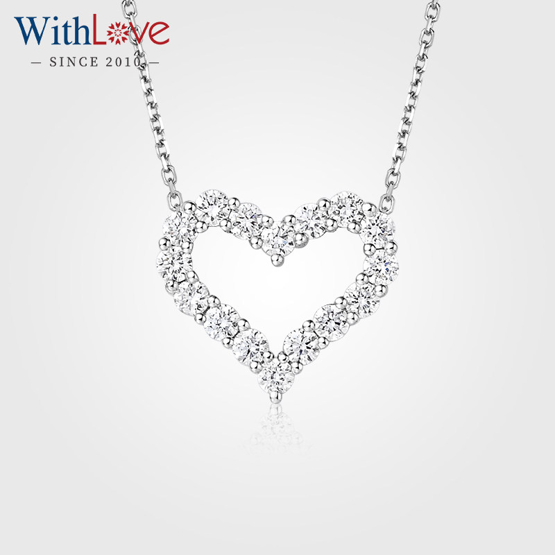 WithLove Romantic Heart Diamond Pendant Women's White 18K Gold Collarbone Necklace True Diamond Show Big Gift for Girlfriend