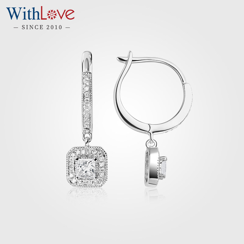 WithLove Platinum Princess Diamond ear earrings elegant and authentic diamond crash