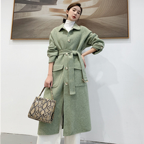 Outang green double-sided cashmere coat womens 2021 winter new Korean version of the long doll collar handmade jacket