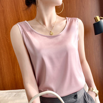 21 new genuine silk harness vest female inner lap suit white black hit bottom satin satin mulberry silk blouse summer round collar