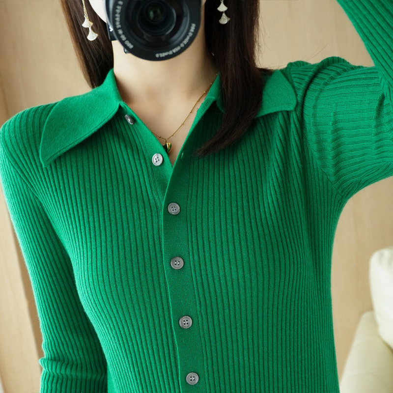 Spring and autumn new outlay non-cashmere shirt female POLO collar knit cardiovert sweater with a turtlenect jacket for undershirt