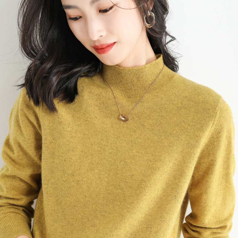 Semi-high collar sweater women's new autumn and winter sets a non-cashmere sleeve head slapped undershirt with a thin foreign-knitted blouse