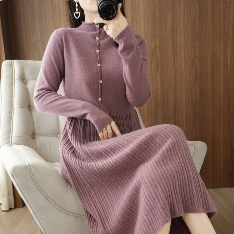 2022 new half turtleneck sweater dress women's autumn and winter mid-length version with western style loose bottoming sweater