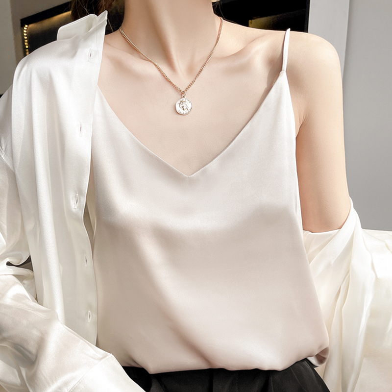 Silk hanging vest female with a jacket with a suit coat white black sand silk small crane outer wear