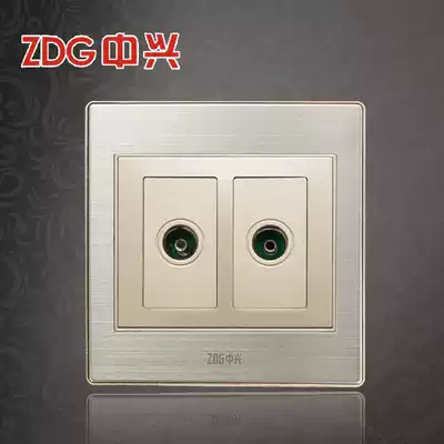ZDG ZTE switch socket champagne gold metal brushed B8 series 2-digit TV 86 type large panel concealed