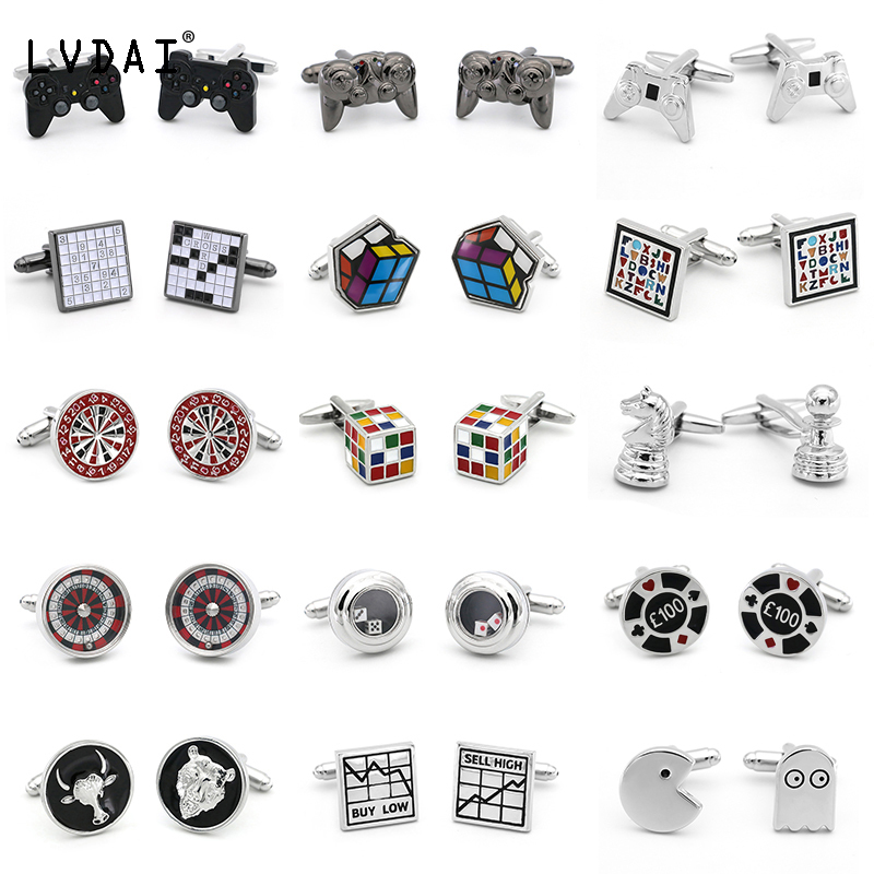 Fun Pictographic Children's Games, French Shirt Cuffs, Cufflinks, Rubik's Cube, Stock Market, Dice, Gambling Board, Dart Board, Cufflinks