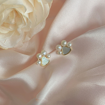 (cat ensembles) French style earrings woman design sensation pearl small cat claw 925 silver ear nail mosquito-repellent coil ear clip female