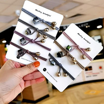 2021 Korean version Temperament Brief Teenage Girl Hair Rope Retro Crystal Knotted Hair Ring Zama Tail Head Rope Leather Fascia Hair Accessories