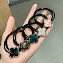 Ladys new four-leaf straw hair ring three-in-one head rope hair adorned South Korean ins brief high elastic leather gluten hair rope