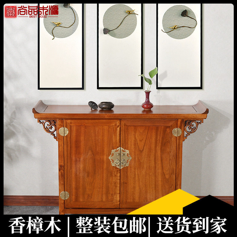 New Chinese-style solid wood porch cabinet incense camphor wood warped head case painted Buddha table foyer for case long table partition porch table