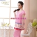 Qirui Homewear Nữ Mùa hè Cotton Lụa ngắn tay Bộ quần áo dệt mỏng thoáng khí Hàn Quốc Tencel Cotton Pajama Dress - Bên ngoài ăn mặc Bên ngoài ăn mặc