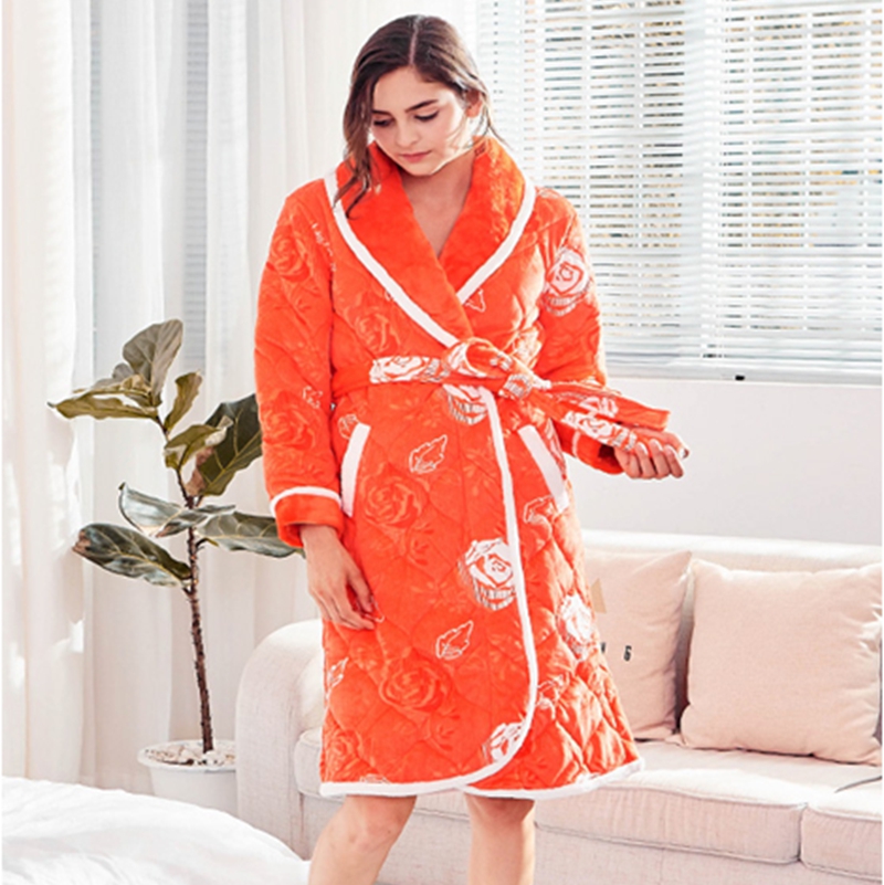 Ưu đãi đặc biệt 绮 quần áo mặc nhà mùa đông nữ nhung san hô độn bông mặc giản dị áo khoác cotton áo choàng dài thời trang áo choàng tắm đồ bộ bầu
