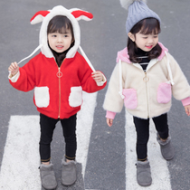 Girl plus velvet thickened coat autumn and winter baby girl 2021 New Year red Western childrens clothing