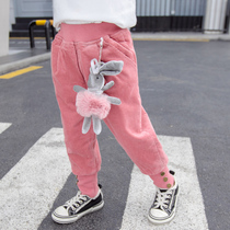 Girl Corduroy pants winter plus velvet thickened 2021 New wear female baby baby pants autumn and winter