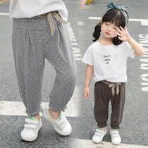 Female baby gray pants Spring and Autumn wear girls sports pants wave dots 2021 new childrens autumn wear thin