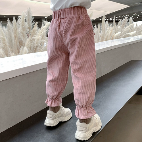 Вельветовые флисовые детские штаны для девочек, коллекция 2021, осенние