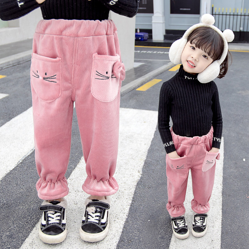 Girl gush pants autumn winter 2022 new female baby thickened outside wearing baby boy guard pants integrated suede fashion