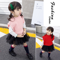 Female baby vest vest autumn and winter Children girl knitted waistcoat baby childrens horse sweater spring and autumn wearing foreign style