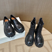 (cousin FAN)black big head Martin boots female 2021 new thick-soled British wind mid-barrel leather short boots