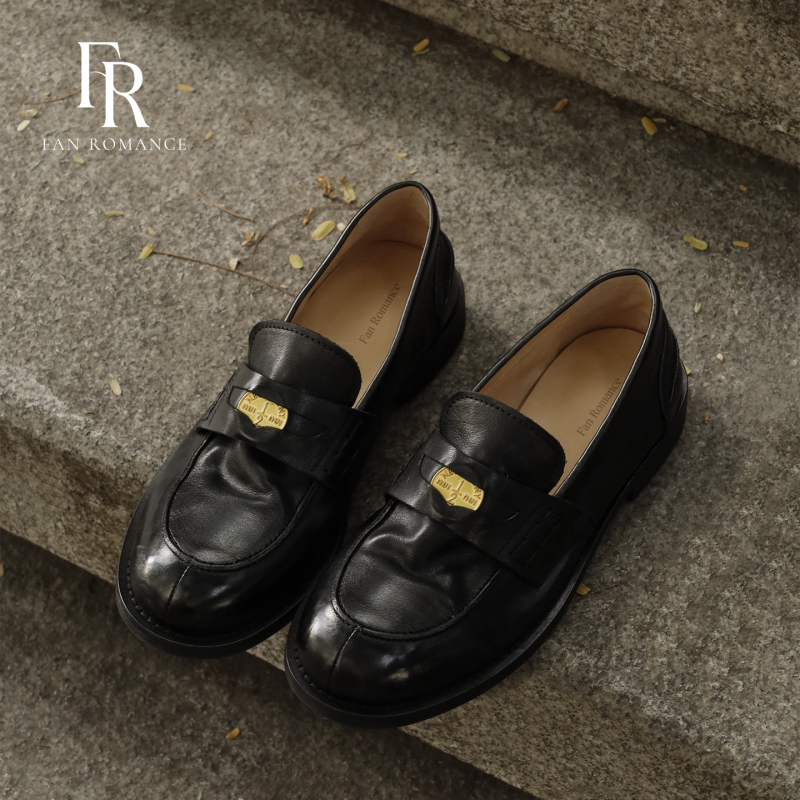 Fanfan's Cousin, Gold Coin Washed Leather Loafers for Women, New Style, Soft Sole, Chunky Heel, Slip-On, Old Money Style Small Leather Shoes Fanfan's Cousin, Gold Coin Washed Leather Loafers for Women, New Style, Soft Sole, Chunky Heel, Slip-On, Old Money Style Small Leather Shoes