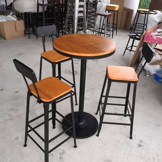 아트 아이언 바 테이블과 의자 콤비네이션 바 하이 테이블 작은 원형 테이블 단단한 나무 디저트 밀크티 숍 의류 매장 식탁