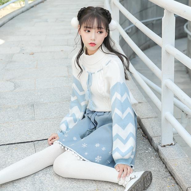 Mori girl tribe dễ thương mềm mại chị gái co giãn eo len váy 2018 mới len váy một váy áo form rộng