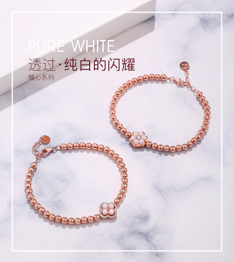 YsdS925 silver ceramic clovers han edition contracted move ins wind transport bead bracelet with getting girlfriends