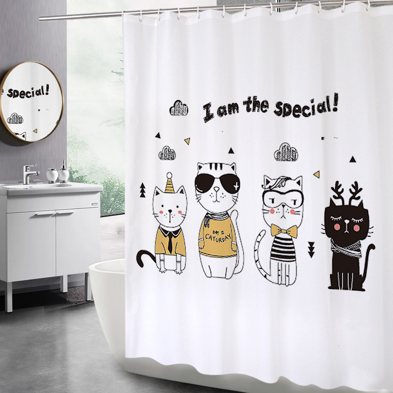 Upgrade Plastic Waterproof Cloth Bathroom Bath Curtain Suit Free of punch and mildew thickened toilet partition curtain cartoon hanging curtain-Taobao