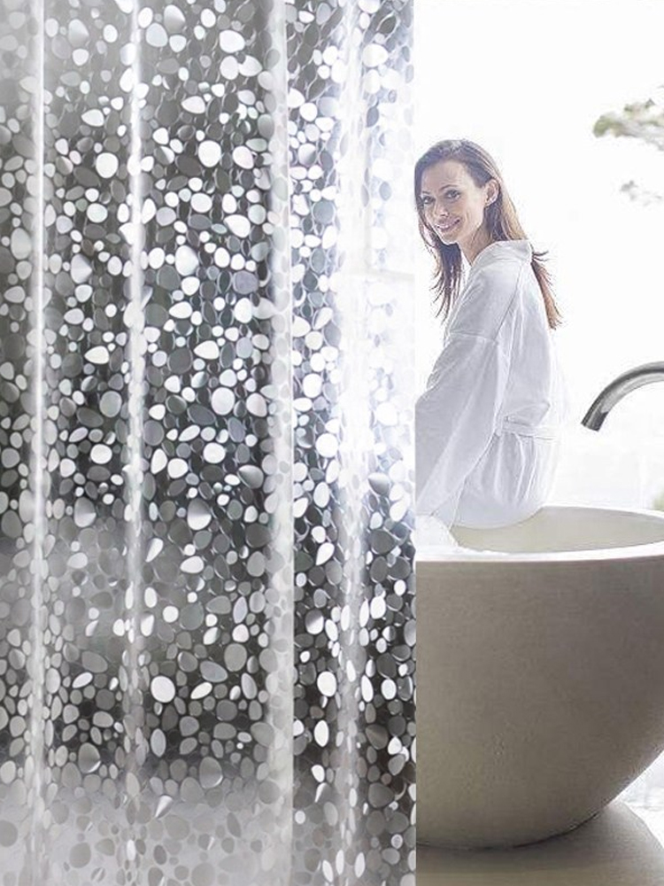 Bathroom shower curtain partition window Mildew thickened hanging curtain set free hole-free bath cover Translucent powder room waterproof door curtain