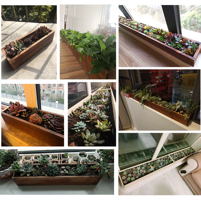 ຢາຂ້າເຊື້ອໂລກກາງແຈ້ງໄມ້ດອກໄມ້ກ່ອງສີ່ຫລ່ຽມ indoor courtyard carbonized wood flower pot succulent flower trough outdoor balcony ຫມໍ້ຜັກ