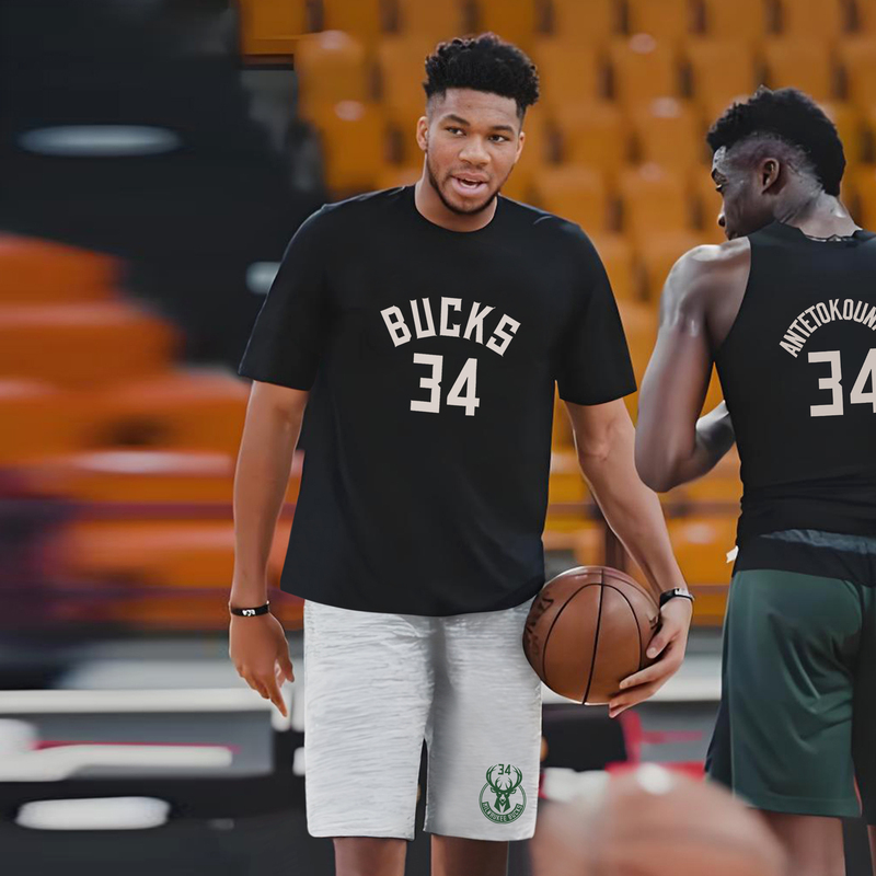 Bucks Giannis 34 Antetokounmpo Short-Sleeved T-Shirt Men's and Women's Casual Suit Top and Shorts Set Summer Outfit