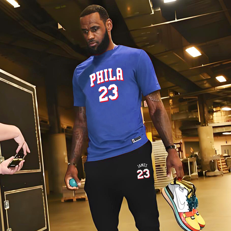 James Short-Sleeved 76Ers Team T-Shirt Pure Cotton No. 23 Jersey Basketball Summer Casual Sports Suit Lebron Short T-Shirt