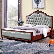 Solid wood bed upscale oak double man bed 1 8m au style soft bunk bed American country solid wood leather bed main sleeper wedding bed