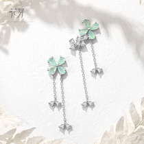 Flower Bud Original Small Lucky Ear Nail Woman Pure Silver Ear Clip Temperament Long Earrings 2021 New Tide Ear Pendant Four Leaf Grass