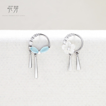 Flower Bud Long Anti - ear nails female sentiment pure silver - silver - needle earrings are designed in 2022