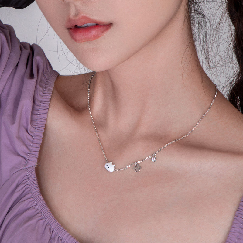 Flower Bud Original Cute Cat Necklace 2021 New Necklace Students Cute and Not Fading Niche Design Clavicle Chain