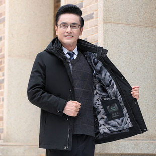 新款爸爸棉服加绒加厚中年男士羽绒棉衣脱卸内胆中老年人冬装外套