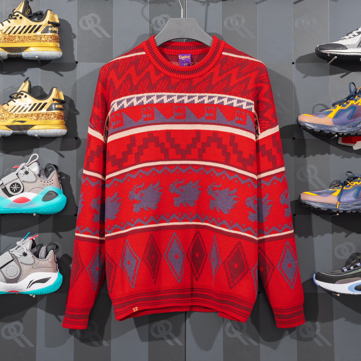 Li Ning Day in a gold red sweater for men and women 2024 New Year's New Year's Year of the Year clothes AMBU025-Taobao