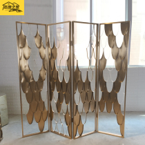 Modern Fish Scale Stainless Steel Screen Folding Wire Drawing Brass Flowers Window Clubhouse Hotel Partition Hollowed-out Decorative Wall Customisation
