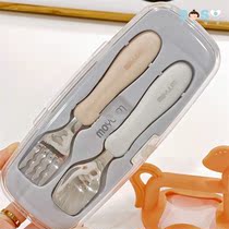 SOSO Global] Korea MOYUUM baby silicone stainless steel fork and spoon food supplement training tableware set