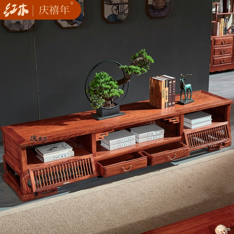Qingxi Year Red Wood Furniture Innate Hedgehog Purple Sandalwood Flowers Pear Wood Memories Jiangnan South TV Cabinet New Chinese Solid Wood Storage Bill Desk