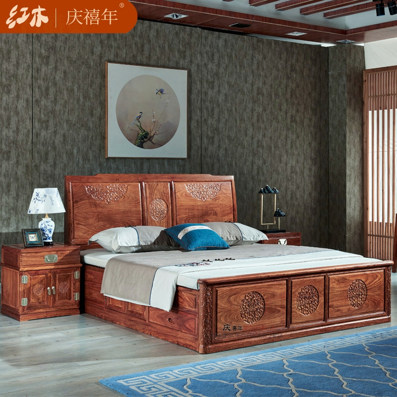 Hedgehog Purple Sandalwood Furniture Red Wood Large Bed 1 8 m Modern New Chinese Flowers Pear Wood Bed Full Solid Wood Double Wedding Bed