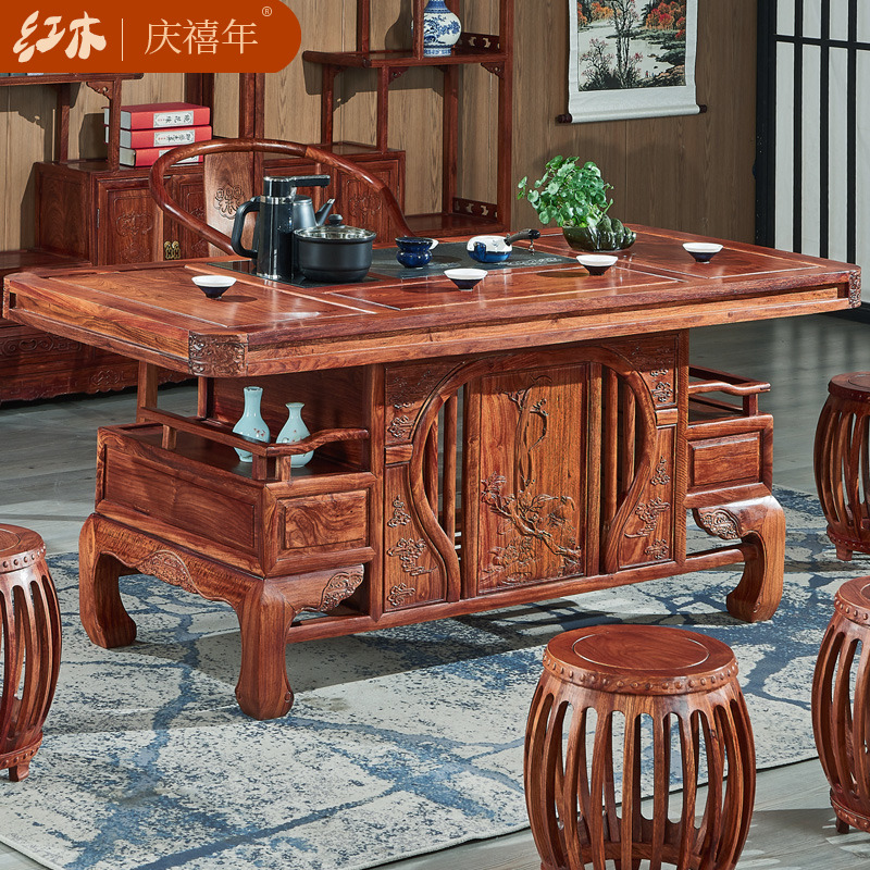 Red Wood Tea Table Solid Wood Hedgehog Purple Sandalwood Flowers Pear Wood Tea Table And Chairs Combine New Chinese Kung Fu Bubble Tea Table Red Wood Furniture