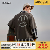 BEASTER little devil grimace couple item check stitching fake two-piece sweater male front and rear split pullover tide